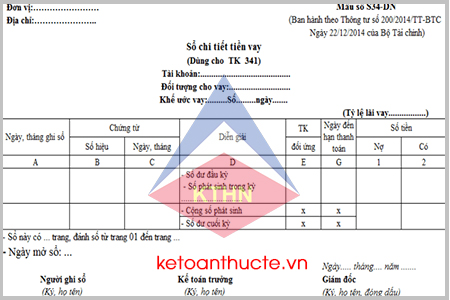 Mẫu sổ chi tiết tiền vay và cách lập theo Thông tư 200