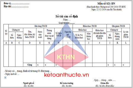 Mẫu sổ tài sản cố định (Mẫu số S21-DN) theo Thông tư 200