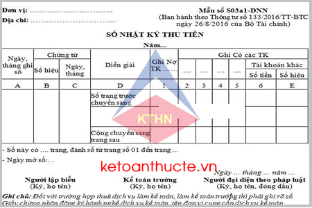 Sổ Nhật ký thu tiền và cách lập theo Thông tư 133