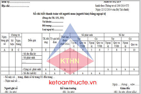 Sổ chi tiết thanh toán với người mua (người bán) bằng ngoại tệ theo TT 200