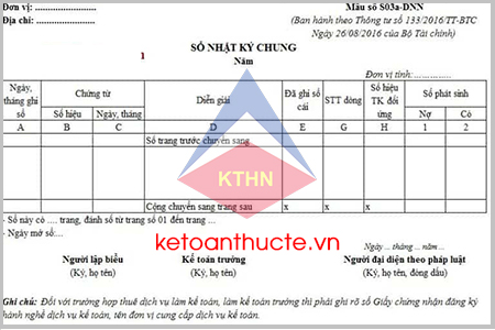 Mẫu Sổ nhật ký chung và cách lập theo Thông tư 133