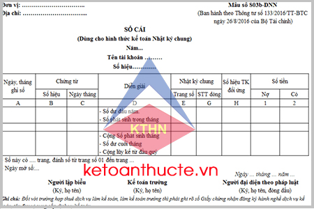 Mẫu sổ cái theo hình thức Nhật ký chung theo Thông tư 133