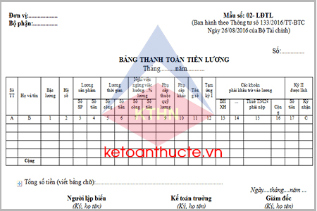 Mẫu bảng thanh toán tiền lương và cách lập theo Thông tư 133