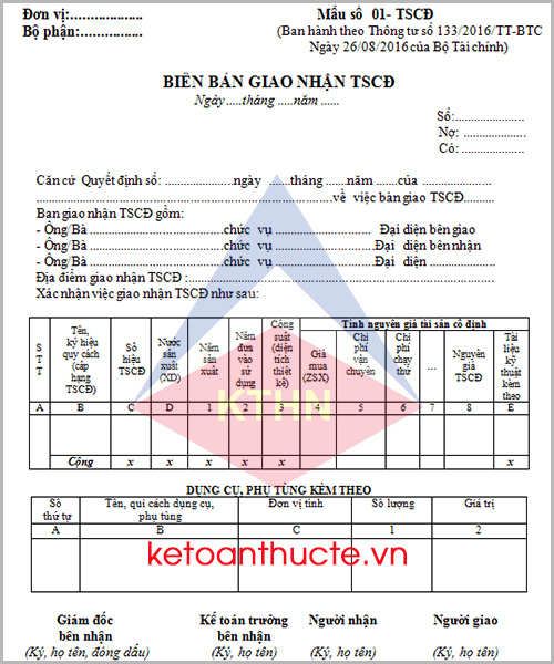 Mẫu Biên bản giao nhận tài sản cố định và cách lập theo Thông tư 133