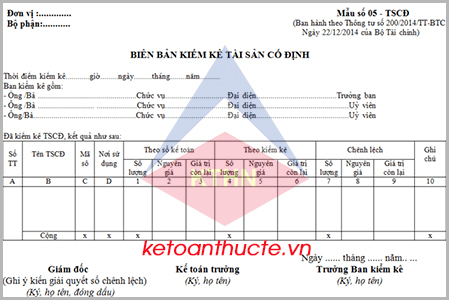 Biên bản kiểm kê TSCĐ và cách lập theo Thông tư 200