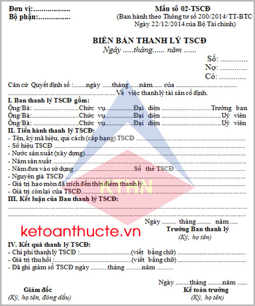 Biên bản thanh lý TSCĐ và cách lập theo Thông tư 200