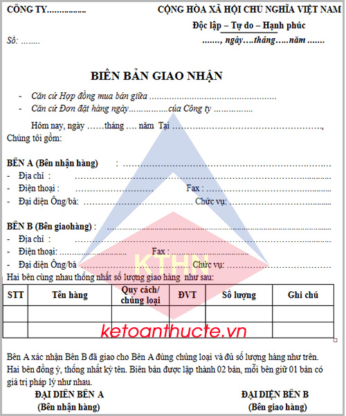 Mẫu Biên bản giao nhận hàng hoá mới nhất