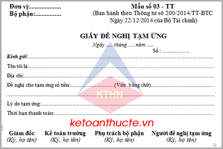 Mẫu giấy đề nghị tạm ứng và cách lập theo Thông tư 200