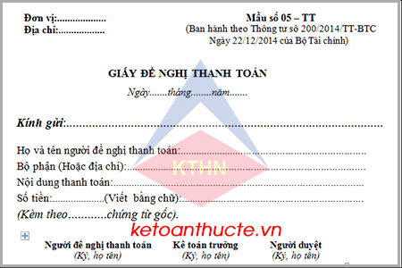 Mẫu giấy đề nghị thanh toán và hướng dẫn cách lập theo Thông tư 200