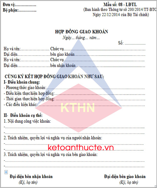 Mẫu hợp đồng giao khoán và cách lập theo Thông tư 200