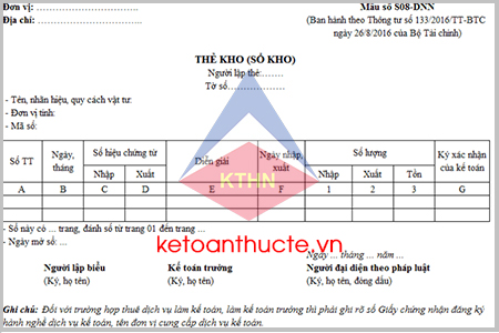 Mẫu sổ kho (thẻ kho) và hướng dẫn cách lập theo Thông tư 133
