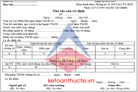 Mẫu thẻ TSCĐ và cách lập theo Thông tư 200