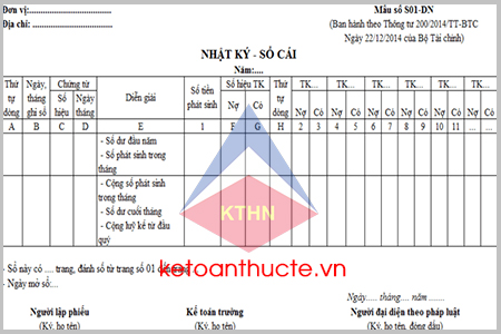 Mẫu sổ Nhật ký – Sổ cái và cách lập theo Thông tư 200