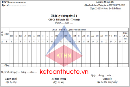 Mẫu Nhật ký – chứng từ số 1 (Mẫu số S04a1-DN) theo Thông tư 200