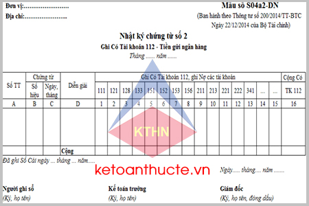 Mẫu Nhật ký – chứng từ số 2 (Mẫu số S04a2-DN) theo Thông tư 200