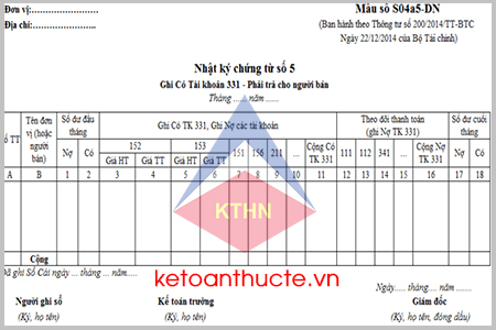 Mẫu Nhật ký – chứng từ số 5 (Mẫu số S04a5-DN) theo Thông tư 200