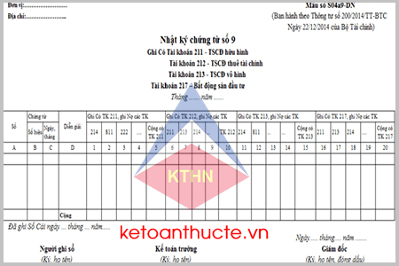 Mẫu Nhật ký – chứng từ số 9 (Mẫu số S04b9-DN) theo Thông tư 200