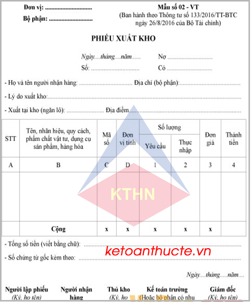 Mẫu phiếu xuất kho và cách lập theo Thông tư 133