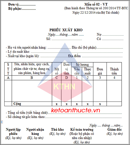 Mẫu phiếu xuất kho và hướng dẫn cách lập theo Thông tư 200