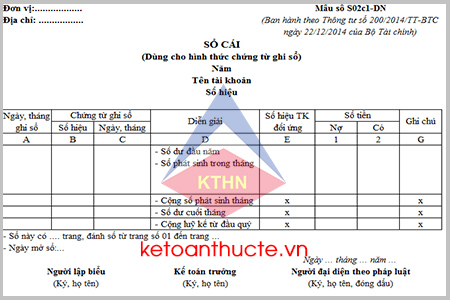 Mẫu Sổ cái (Dùng cho hình thức chứng từ ghi sổ) và cách lập theo TT 200