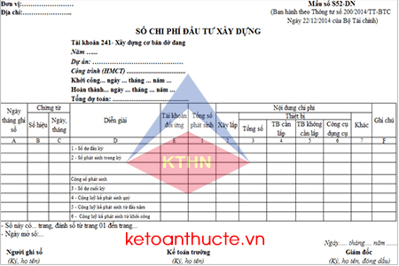 Mẫu sổ chi phí đầu tư xây dựng và cách lập theo Thông tư 200