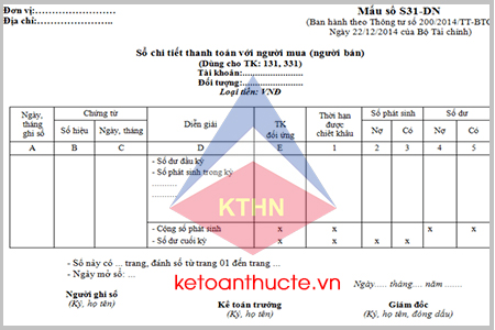 Mẫu sổ chi tiết thanh toán với người mua (người bán) theo Thông tư 200