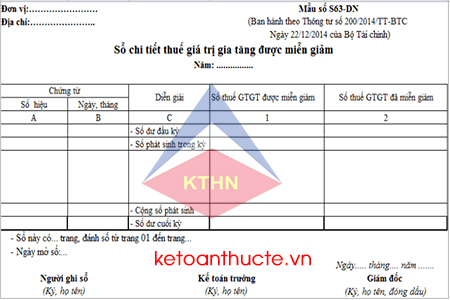 Mẫu Sổ chi tiết thuế giá trị gia tăng được miễn giảm theo Thông tư 200