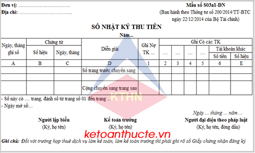 Mẫu sổ nhật ký thu tiền và cách lập theo thông tư 200/2014/TT-BTC