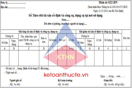 Mẫu sổ theo dõi TSCĐ, công cụ dụng cụ tại nơi sử dụng theo TT 200