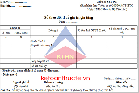 Mẫu sổ theo dõi thuế GTGT và cách lập theo Thông tư 200