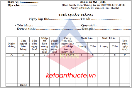 Mẫu Thẻ quầy hàng và hướng dẫn cách lập theo Thông tư 200